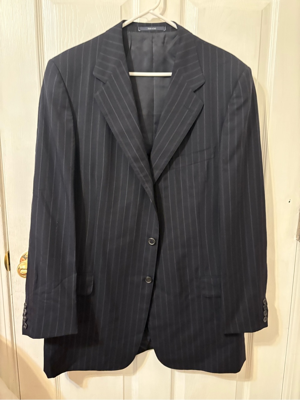 Ermenegildo Zegna Men's Black Pinstripe Two-Button Blazer made in Italy